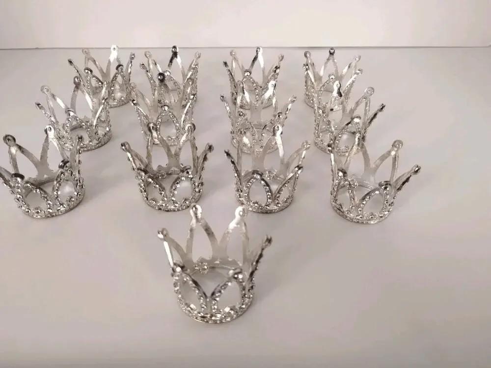 Mini Crown Silver/Metal Cake Toppers Flower Bouquet Style 1.5 Inches - LOT- 13